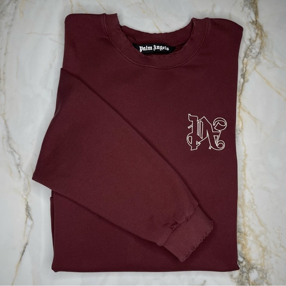 Palm Angels Maroon Logo Sweatshirt - Picture 1 of 8